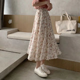Kukombo White Floral Skirts for Elegant Women Clothing Korean Fashion Harajuku Casual A-LINE High Waist Summer Midi Woman Skirt 2024