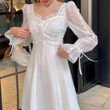 Kukombo Elegant Sweet Fairy Dress for Women Summer Fashion Lace Printing Casual Designer Chic Square Collar French Midi Dresses