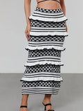 Kukombo Chic Knitted Midi Dress Sets Women Elegant Backless Ruffle Boho Skirt Sets Y2k Striped Two Piece Set 2024 Party Clubwear