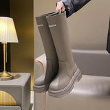 Kukombo Brand Autumn Winter Women's Shoes Green Rubbery Long Boots Black High Boots Camping Rider Boots Chunky Fashion