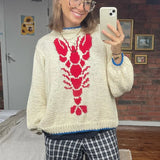 Kukombo Women Y2K Printed Pullover Sweater Top Cute Graphic Long Sleeve Crochet Top Crewneck Vintage Oversized Fall Sweater