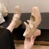 Kukombo 2024 Spring Autumn Women Double Buckle Mary Janes Shoes Patent Leather Dress Shoes High Heels Pumps Retro Ladies Shoe
