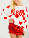Kukombo Women Christmas Sequin Sweatshirt Letter Graphic Backless Long Sleeve Crewneck Heart Merry Christmas Pullover Top Y2k Streetwear