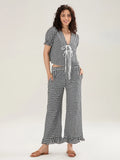 Kukombo Women Plaid 2 Piece Pajama Set Tie Front Puff Sleeve Babydoll Shirt Gingham Pants Pj Lounge Set Sleepwear Y2k Clothes