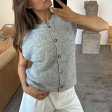 Kukombo Women Sweater Vests Solid Color/Stripe Buttons Sleeveless Pullovers Fall Winter Casual Jumpers Knit Tops for Winter Fall
