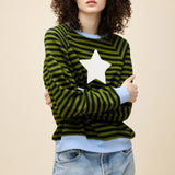 Kukombo Women Cute Y2k Graphic Sweatshirt Vintage Star Oversized Long Sleeve Shirts Loose Fit Crew Neck Pullover Streetwear