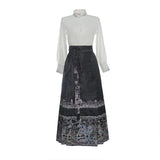 High Quality Embroidered Traditional Horse-Face Skirt Long Sleeve Stand Collar Shirt Hanfu Women Black Chinese Clothing