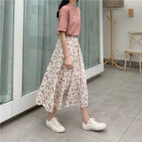 Kukombo White Floral Skirts for Elegant Women Clothing Korean Fashion Harajuku Casual A-LINE High Waist Summer Midi Woman Skirt 2024