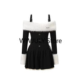 Kukombo 2023 Autumn Long Sleeve Elegant Y2k Mini Dress Woman Short Party Black Knitted Dress Slim Sexy One Piece Dress Korean Fashion