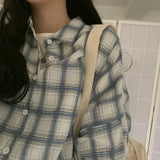 Kukombo Checkered Shirt for Women Schoolgirl Long Sleeve Button Up Collared Plaid Shirt Blouse Grunge Aesthetic Outfit