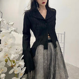 Kukombo Gothic Women Black Shirts Korean Female Designed Irregular Tops Dark Academic Spring Fashion Streetwear Y2K Blouse New