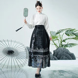 High Quality Embroidered Traditional Horse-Face Skirt Long Sleeve Stand Collar Shirt Hanfu Women Black Chinese Clothing