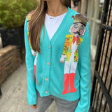 Kukombo Women Christmas Sequin Nutcracker Cardigan Sweater Open Front V Neck Button Down Sweater Xmas Knit Cardigan Tops