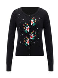 Kukombo 2025 Christmas Knit Cardigan For Women Long Sleeve Button Closure Embroidery Snowman Tree Casual Sweater