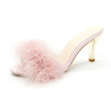 Kukombo Women Slippers Summer 2024 New Fashion Hairy Stiletto Sandals Slippers Women Word Drag Open Toe Wear High Heel Slippers Women