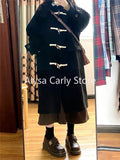 Kukombo Black Horn Button Warm Woollen Coats Women 2023 Winter High Street Korean Long Coat Female Fashion Casual Jacket Outerwear Loose
