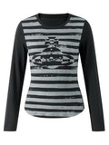 Kukombo Y2k Graphic Print Patchwork Long Sleeve Tees Harajuku Fake Two-Piece T-Shirts Vintage Gothic Grunge Loose Tops Streetwear