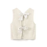 Kukombo Bow Tie Back Sweater Vest for Women Y2K Casual Sleeveless Knit Tank Top Cropped Cardigan Going Out Tops Streetwear