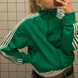 Kukombo Fashion Women's Mock Neck Jacket Zip Up Side Striped Long Sleeve Casual Fall Motorcycle Tops Y2K Retro Streetwear