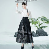 High Quality Embroidered Traditional Horse-Face Skirt Long Sleeve Stand Collar Shirt Hanfu Women Black Chinese Clothing