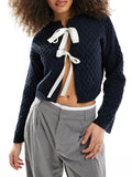 Kukombo Y2k Knit Cardigan Women  Full Sleeve Preppy Style Sweater Tos O-Neck Slim Fit Winter New Fashion Bow Tie Front Sweater Female