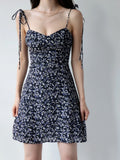 Kukombo Bandage Floral Spaghetti Strap Dress Womens Y2k Clothes Sleeveless Mini Fashion Summer Short Party Backless Dresses for Women