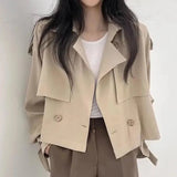 Kukombo Women Korean Streetwear Jacket Fashion Casual Button Cropped Outwear Harajuku Female All Match Bandage Coats Spring New