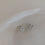 2023 Trend Silver Color Plated Hollow Star Hoop Earring For Women Fashion Vintage Accessories Aesthetic Jewelry Gift