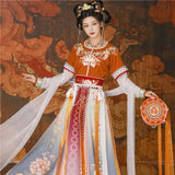 4 Piece Set Half Arm Waist Waist Tang Suit for Woman Ancient Dance Costume Elegant Princess Embroidery Hanfu Cosplay Costume