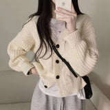 Kukombo Soft Knit Button Front Cardigan Cozy Long Sleeve V-Neck Cable-knit Women's Sweaters Korean Fashion Vintage Outfit