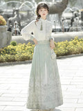 Hanfu women Cherry blossom Jacquard National style zipper horse-face skirt three-piece dress Spring and Autumn set 2024
