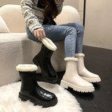 Kukombo Lady Fur Boots Women's Winter Shoes Chelsea Boots Black Leather Boots Plush Warm Platform Chunky Footwear Fashion Designer Botas