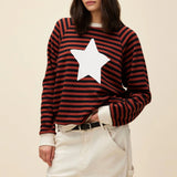 Kukombo Women Cute Y2k Graphic Sweatshirt Vintage Star Oversized Long Sleeve Shirts Loose Fit Crew Neck Pullover Streetwear