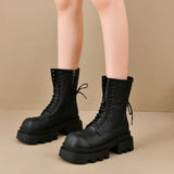 Kukombo Platform Mid-calf Women Motorcycle Boots Designer Chunky Mid Heels 2024 Winter Shoes Fashion New Trend Walking Chaussures Femme