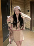 Kukombo Pink Knitted Clothing Kawaii Sweater Cardigan + Casual Slim Y2k Mini Skirt Woman Korean Fashion 2 Piece Skirt Set Woman 2023