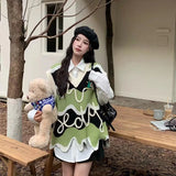 Kukombo Women Sweater Vest Korean Fashion Irregular Patchwork Loose Knitted Waistcoat Autumn Preppy Casual Female Sleeveless Tops