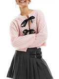 Kukombo Y2k Knit Cardigan Women  Full Sleeve Preppy Style Sweater Tos O-Neck Slim Fit Winter New Fashion Bow Tie Front Sweater Female