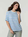 Kukombo Womens Tops Oversized Striped T-Shirts Short Sleeve Crew Neck Color Block Basic Shirt Summer Going Out Tops Tee