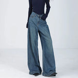 Kukombo High Waist Women Jeans Fashion Korean Streetwear Loose Wide Leg Pants Spring All Match Female Straight Denim Trousers New