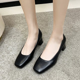 Kukombo 2024 Spring New Flat Women Shoes Loafers Simple Low Heels Office Work Casual Shoes Slip on Flat Footwear Ladies Square Toe Shoes