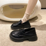 Kukombo Womens Loafers Shoes Female Footwear Oxfords Clogs Platform Casual Sneaker British Style Round Toe Slip-on Dress Leather Retro