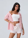 Kukombo Women Knitted Crop Cardigan Shirt Short Sleeve Button Down Ribbed Knit Crop Top Y2k Girls Outwear Top Tee Shirt Streetwear