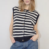 Kukombo Women Sweater Vests Solid Color/Stripe Buttons Sleeveless Pullovers Fall Winter Casual Jumpers Knit Tops for Winter Fall