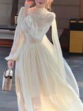Kukombo Summer Women Elegant Slim Ruffle Dress French Graduation Evening Party Robe Female Bubble Sleeve Korean Chiffon Vestidos