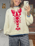 Kukombo Lobster Patterm Knitted Pullovers Autumn Winter Long Sleeve Knitwear 90s Vintage Grunge Preppy Style Y2K Sweater Women Clothes