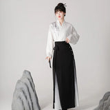 Chinese Style Ink Painting Hanfu Dress Suit Cross Collar Blouse Black Pearl Horse Face Skirt Original And Improved Modern Hanfu