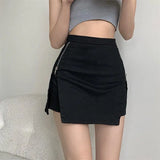 Kukombo Korean Women Mini Skirts Casual Fashion High Waist Slit A Line Skirt Streetwear All Match Female Zipper Slim Hakama New