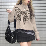 Kukombo Y2K Vintage Women Knit Sweater Tops Casual Long Sleeve Crew Neck Butterfly Pullover Warm Sweater for Fall Winter