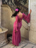 Kukombo Chiffon Pleated Long Sleeve Maxi Dress (PRE-ORDER)