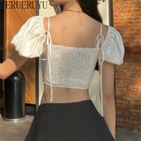 Kukombo White Sexy T Shirt Short Sleeve Y2k Vintage Crop Top Womens Clothing Lace-up Backless Lace T-shirts for Women 2024 Summer Outfit